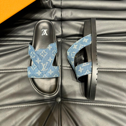 LV OASIS MULE IN BLUE DENIM MONOGRAM JACQUARD