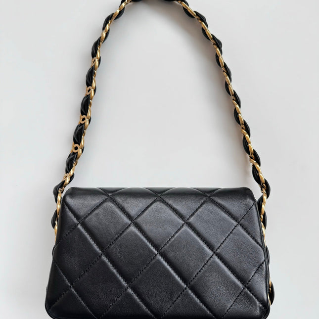 CHANEL 25S FLAP BAG 20 CM IN BLACK LAMBSKIN WITH GOLD HARDWARE