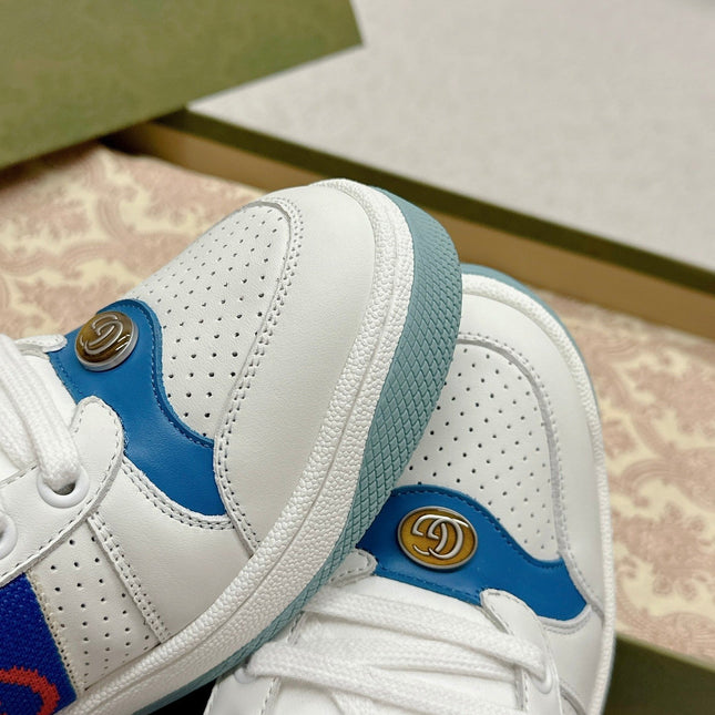 GG WOMEN'S SCREENER TRAINER WHITE AND BLUE CALFSKIN