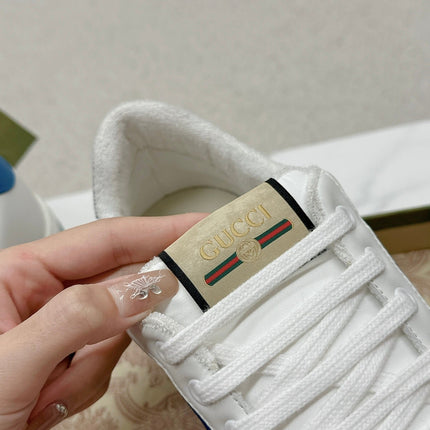 GG WOMEN'S SCREENER TRAINER WHITE AND BLUE CALFSKIN