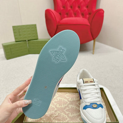 GG WOMEN'S SCREENER TRAINER WHITE AND BLUE CALFSKIN