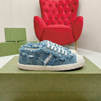 GG TRAINER SCALLOPED TOE BLUE DENIM