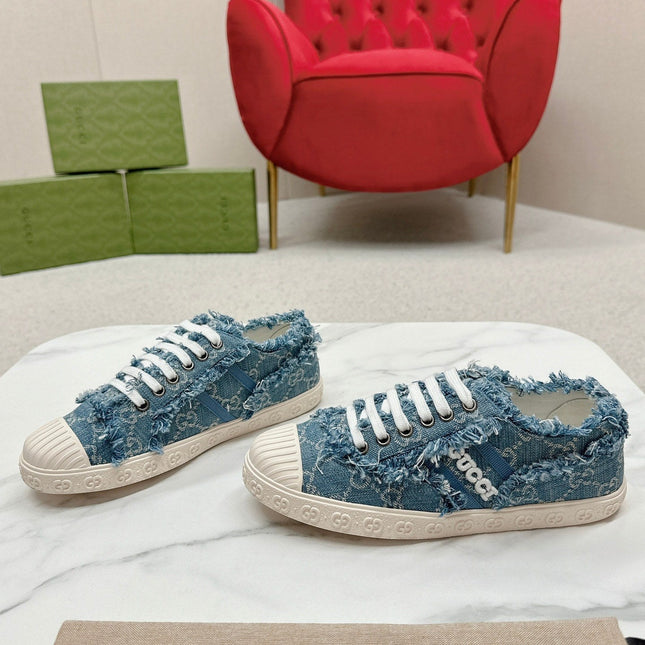 GG TRAINER SCALLOPED TOE BLUE DENIM