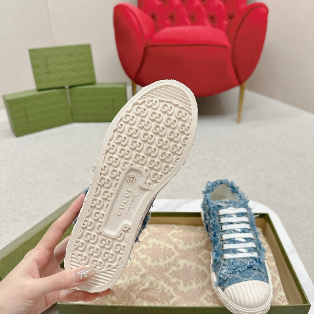 GG TRAINER SCALLOPED TOE BLUE DENIM