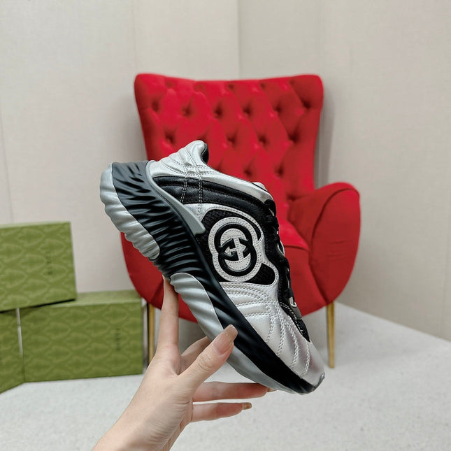 GG RIPPLE TRAINER LIGHT SILVER AND BLACK LAMBSKIN