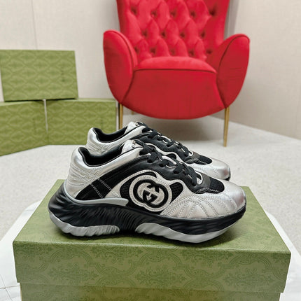 GG RIPPLE TRAINER LIGHT SILVER AND BLACK LAMBSKIN