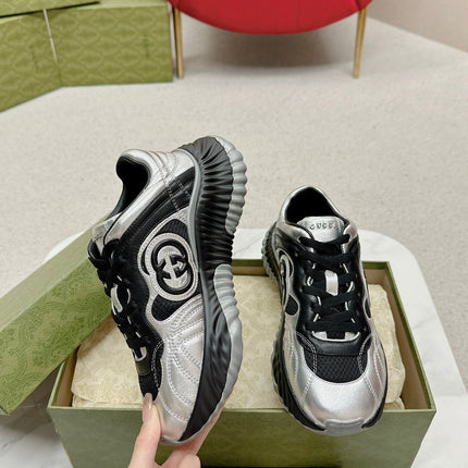 GG RIPPLE TRAINER LIGHT SILVER AND BLACK LAMBSKIN