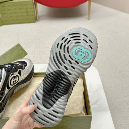 GG RIPPLE TRAINER LIGHT SILVER AND BLACK LAMBSKIN