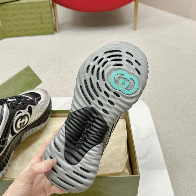 GG RIPPLE TRAINER LIGHT SILVER AND BLACK LAMBSKIN