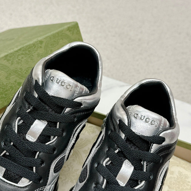 GG RIPPLE TRAINER LIGHT SILVER AND BLACK LAMBSKIN