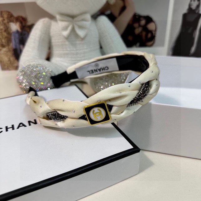 WHITE FABRIC HAIRBAND WITH CRYSTAL 412474