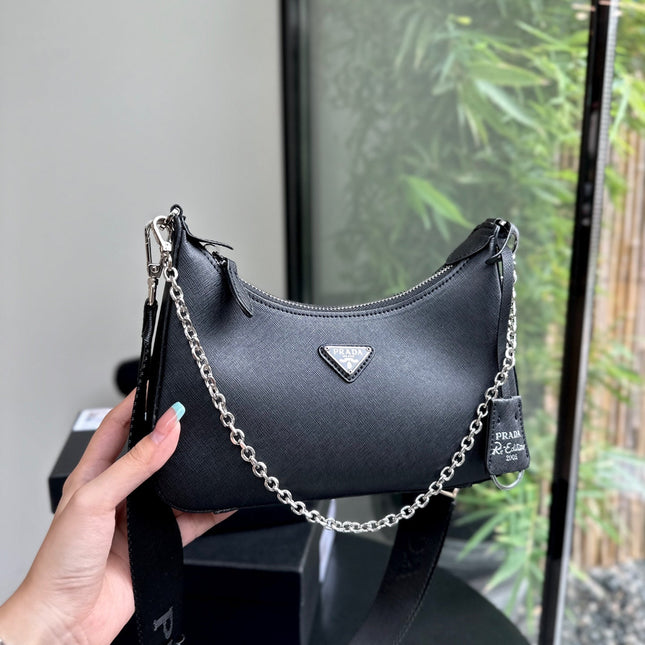 PRA 22 BAG IN BLACK SATIN WITH RHINSTONE SILVER HARDWARE