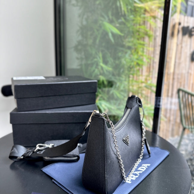 PRA 22 BAG IN BLACK SATIN WITH RHINSTONE SILVER HARDWARE