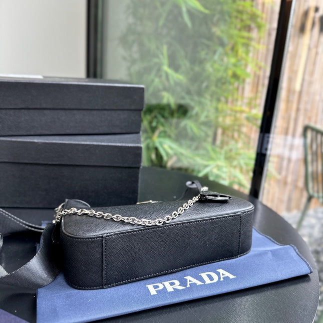 PRA 22 BAG IN BLACK SATIN WITH RHINSTONE SILVER HARDWARE