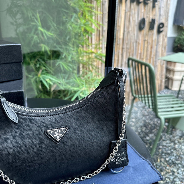 PRA 22 BAG IN BLACK SATIN WITH RHINSTONE SILVER HARDWARE