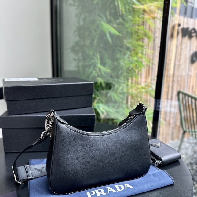 PRA 22 BAG IN BLACK SATIN WITH RHINSTONE SILVER HARDWARE