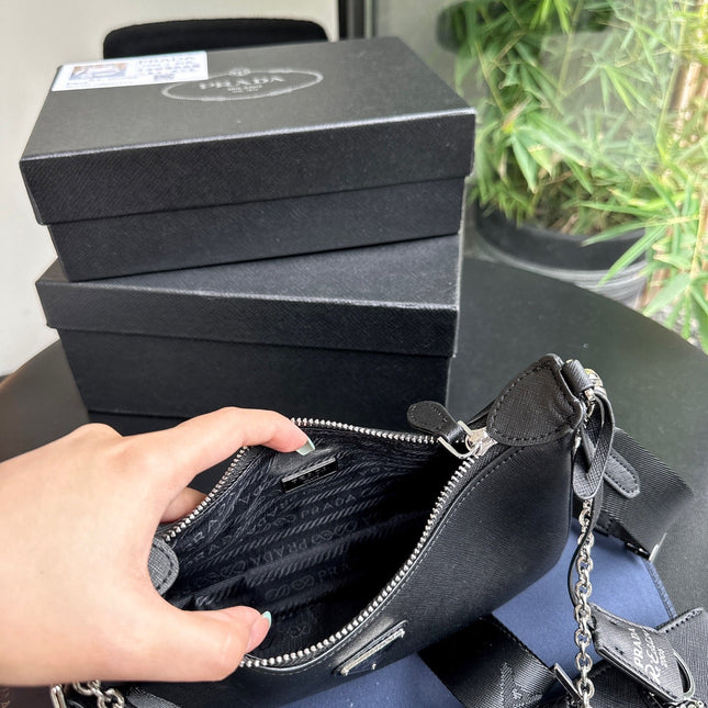 PRA 22 BAG IN BLACK SATIN WITH RHINSTONE SILVER HARDWARE