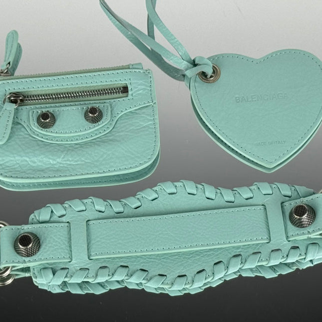 LE CAGOLE SMALL SHOULDER BAG 26 WITH RHINESTONES IN MINT GREEN LAMBSKIN