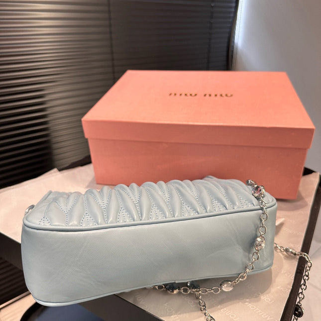 CRYSTAL CHAIN 25 BAG IN BABY BLUE LAMBSKIN