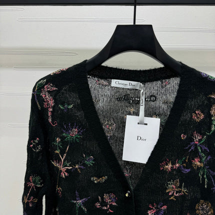DIOR KNITTED V-NECK FLORAL EMBROIDERED CARDIGAN 276698