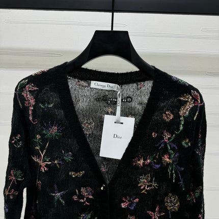 DIOR KNITTED V-NECK FLORAL EMBROIDERED CARDIGAN 276698