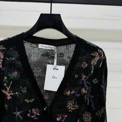DIOR KNITTED V-NECK FLORAL EMBROIDERED CARDIGAN 276698