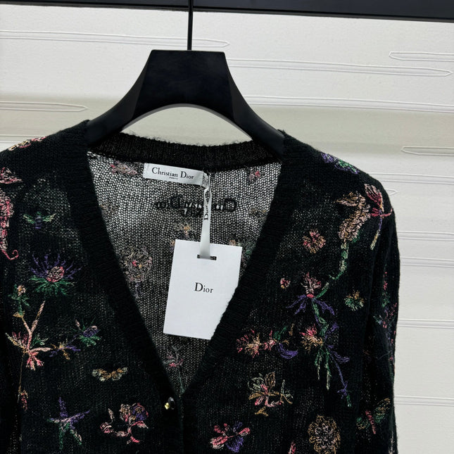 DIOR KNITTED V-NECK FLORAL EMBROIDERED CARDIGAN 276698