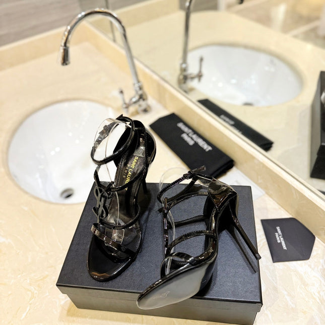 SL CASSANDRA HEELED SANDALS BLACK POLISHED CALFSKIN