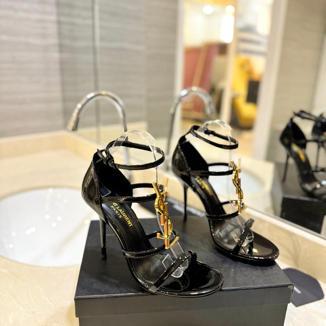 SL CASSANDRA HEELED SANDALS BLACK-GOLD CALFSKIN