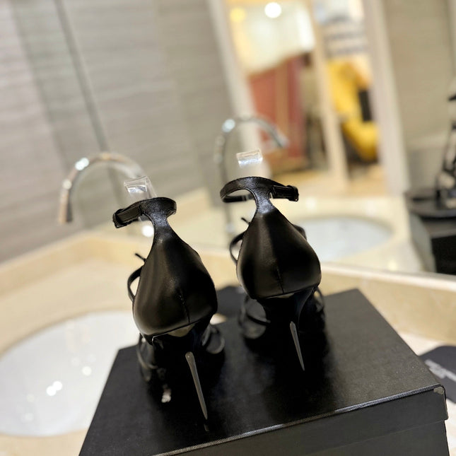 SL CASSANDRA HEELED SANDALS BLACK CALFSKIN