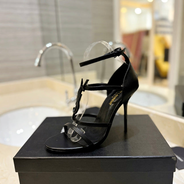 SL CASSANDRA HEELED SANDALS BLACK CALFSKIN