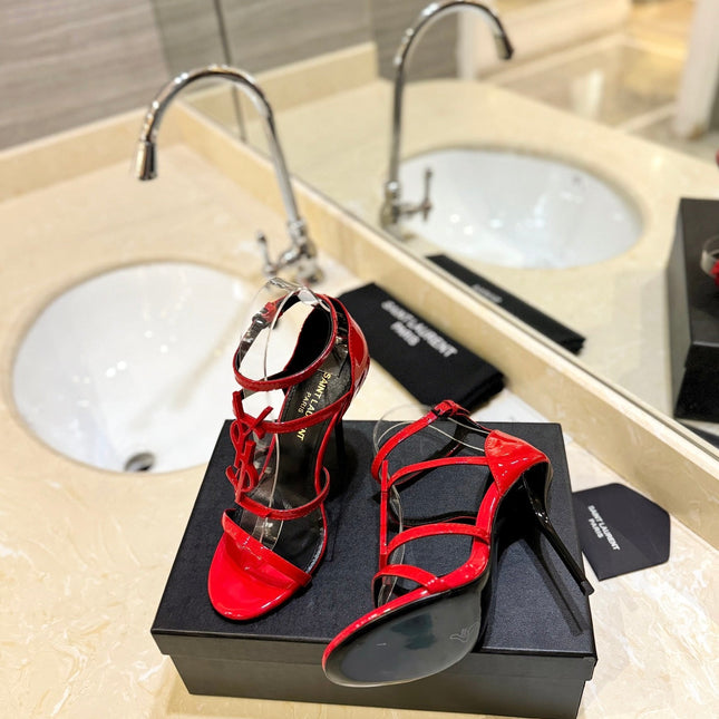 SL CASSANDRA HEELED SANDALS RED CALFSKIN