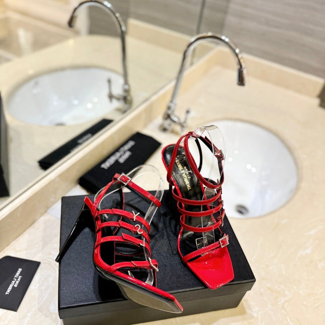 SL JERRY HEELED SANDALS RED POLISHED CALFSKIN