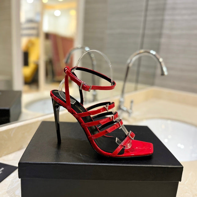 SL JERRY HEELED SANDALS RED POLISHED CALFSKIN