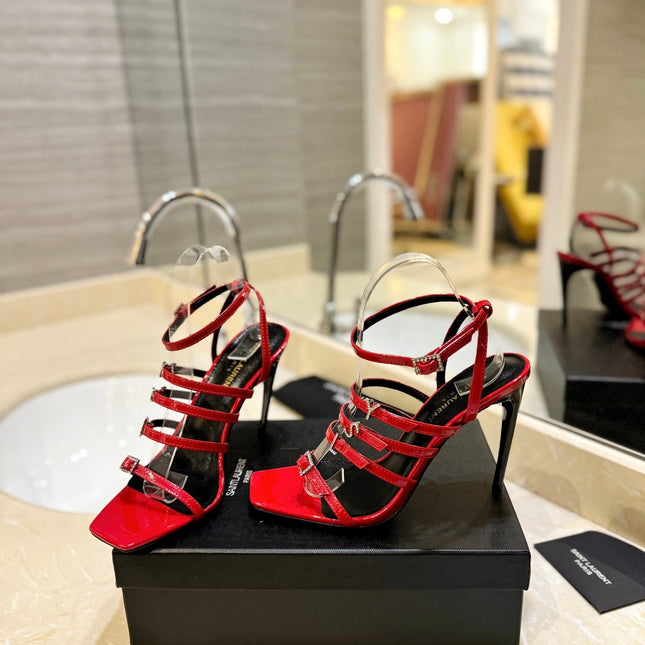 SL JERRY HEELED SANDALS RED POLISHED CALFSKIN