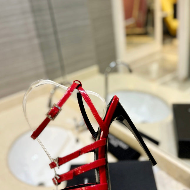 SL JERRY HEELED SANDALS RED POLISHED CALFSKIN
