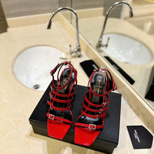 SL JERRY HEELED SANDALS RED POLISHED CALFSKIN