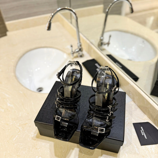 SL JERRY HEELED SANDALS BLACK POLISHED CALFSKIN