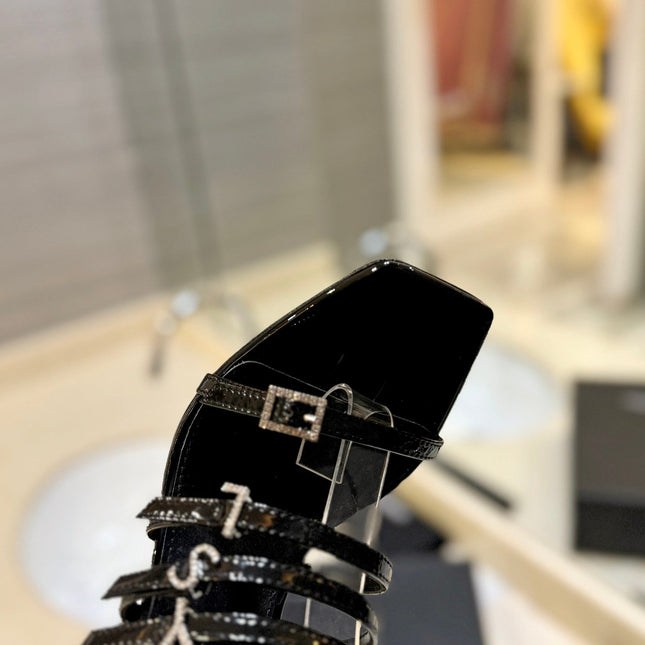 SL JERRY HEELED SANDALS BLACK POLISHED CALFSKIN