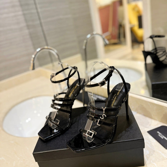 SL JERRY HEELED SANDALS BLACK POLISHED CALFSKIN