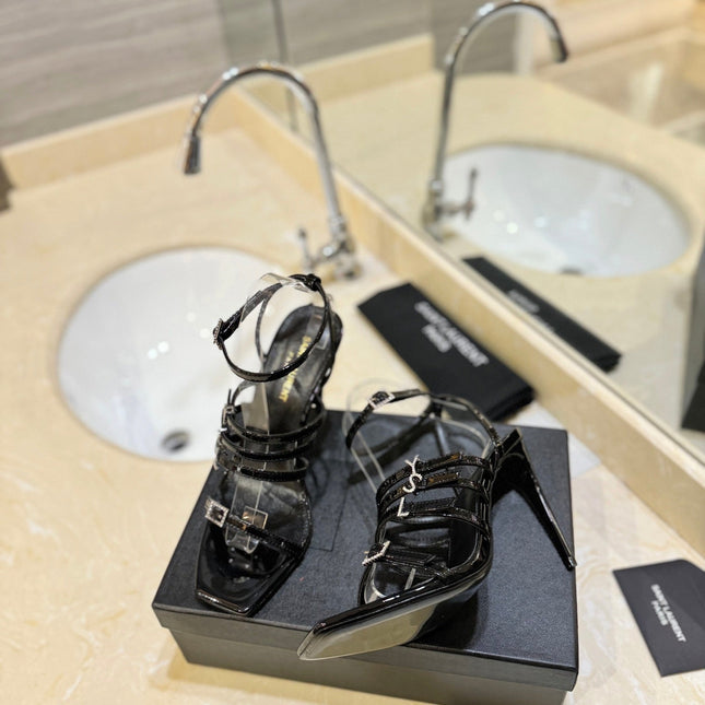 SL JERRY HEELED SANDALS BLACK POLISHED CALFSKIN