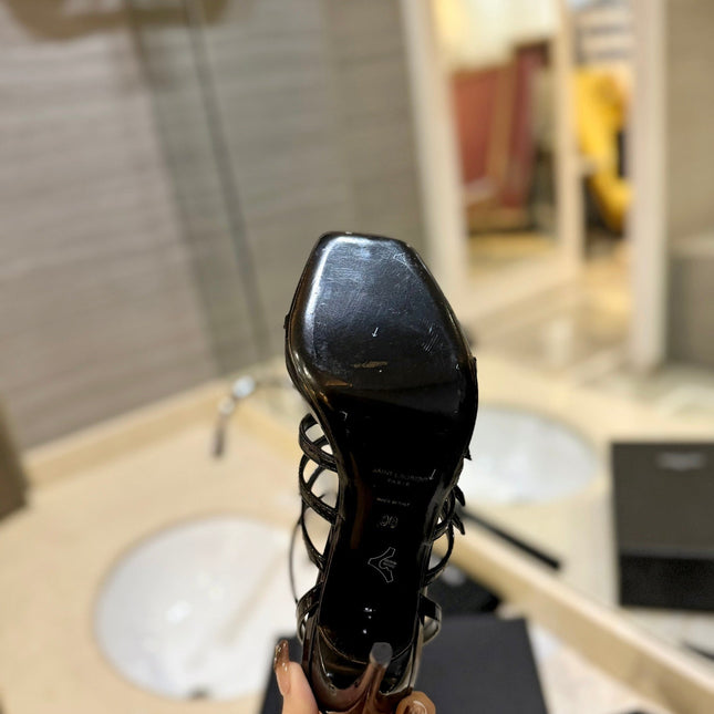 SL JERRY HEELED SANDALS BLACK POLISHED CALFSKIN