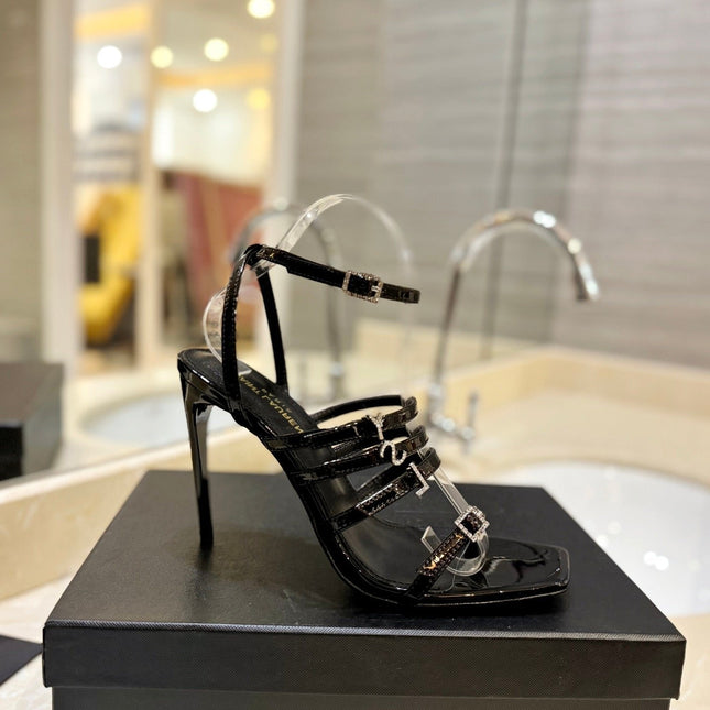 SL JERRY HEELED SANDALS BLACK POLISHED CALFSKIN