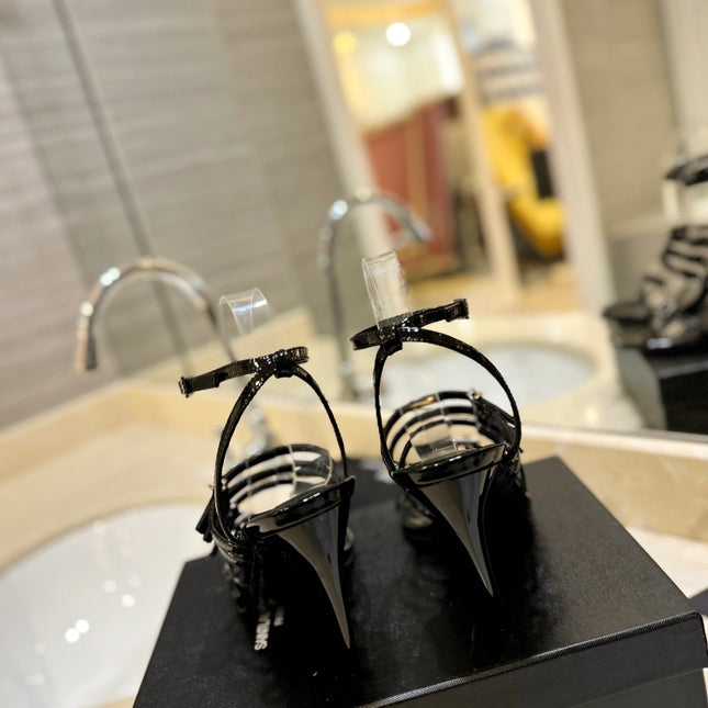 SL JERRY HEELED SANDALS BLACK POLISHED CALFSKIN