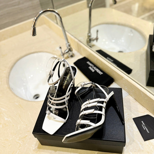 SL JERRY HEELED SANDALS WHITE SATIN