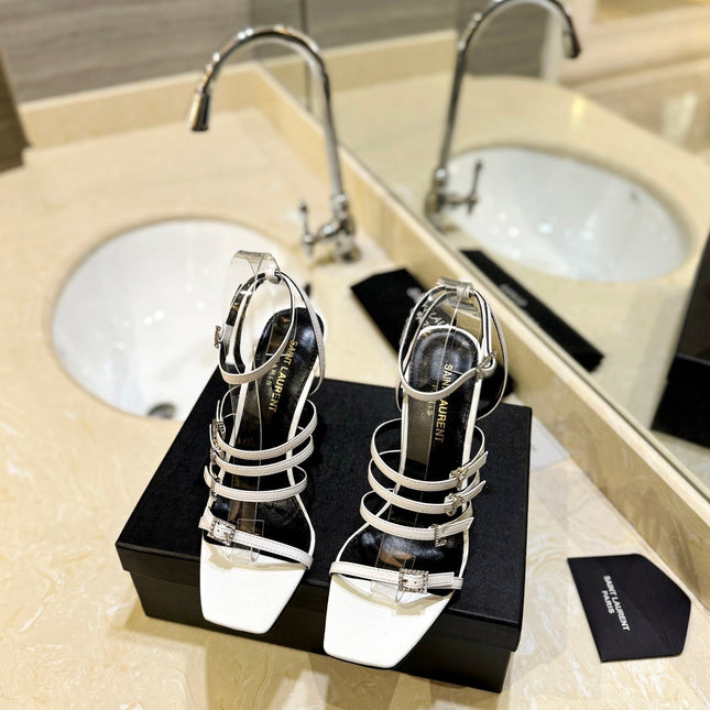 SL JERRY HEELED SANDALS WHITE SATIN