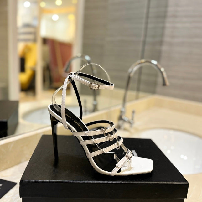 SL JERRY HEELED SANDALS WHITE SATIN