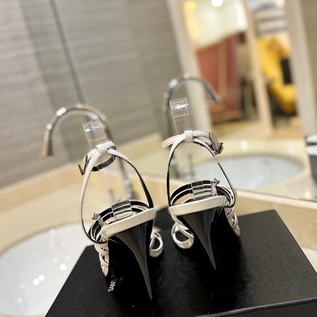 SL JERRY HEELED SANDALS WHITE SATIN