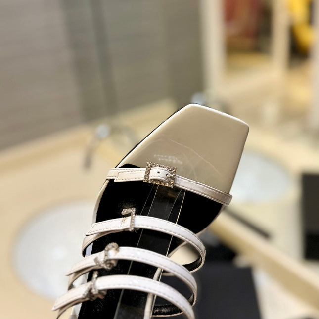 SL JERRY HEELED SANDALS WHITE SATIN