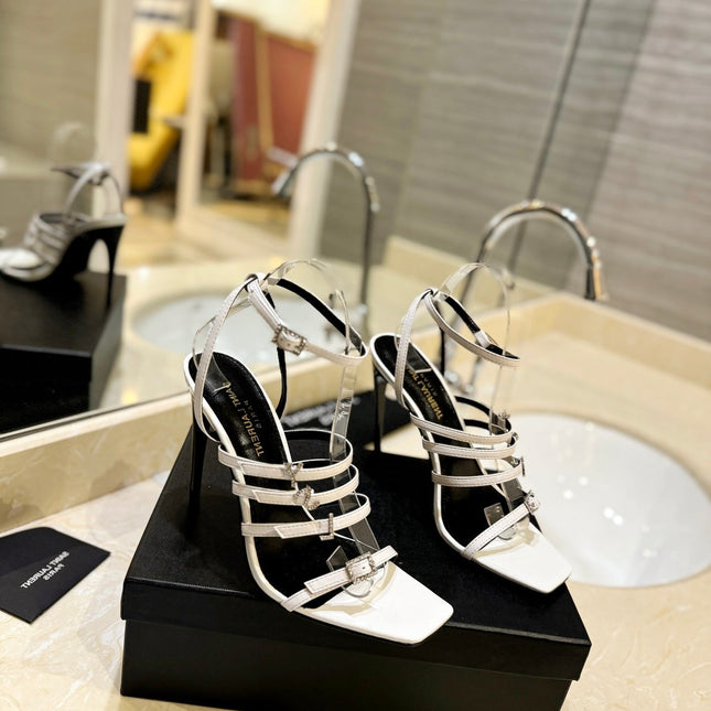 SL JERRY HEELED SANDALS WHITE SATIN